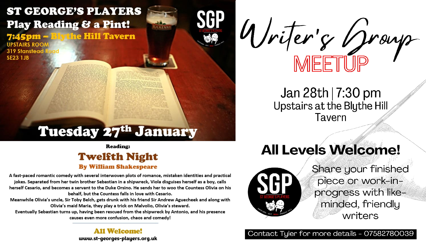 Twelth Night play reading & Writer’s group meeting